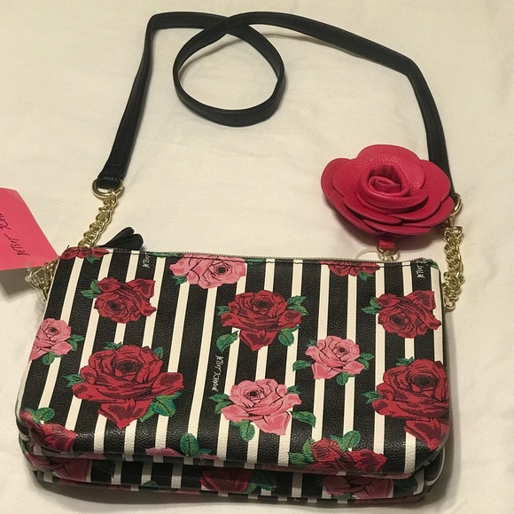 New Betsey Johnson Pink Roses Dual ZIP Purse - Picture 7 of 9